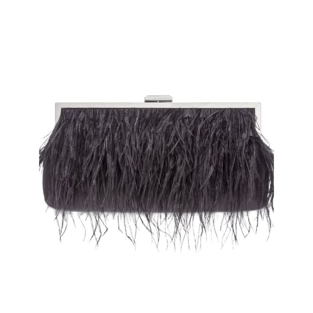 NWT INC Women's Black Feather Faux Leather Feathers Chain Strap Shoulder Bag